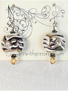 Handcrafted Lampwork Beads & Swarovski Crystals Silver Earrings NWOT